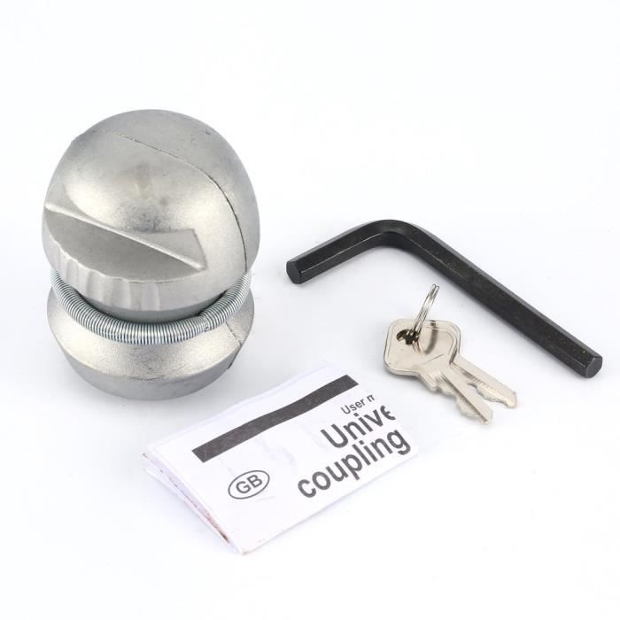 Lucky-88 – Verrou d'accouplement à boule antivol pour attelage de remorque – Alliage de zinc – Système de verrouillage avec clé – Protection contre le vol