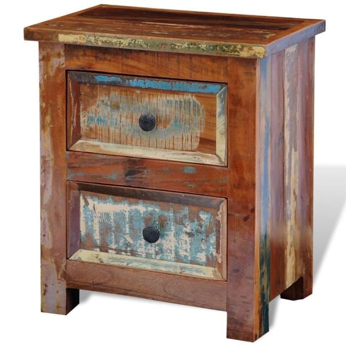 Table De Chevet Avec 2 Tiroirs Bois Massif Recycle Achat Vente