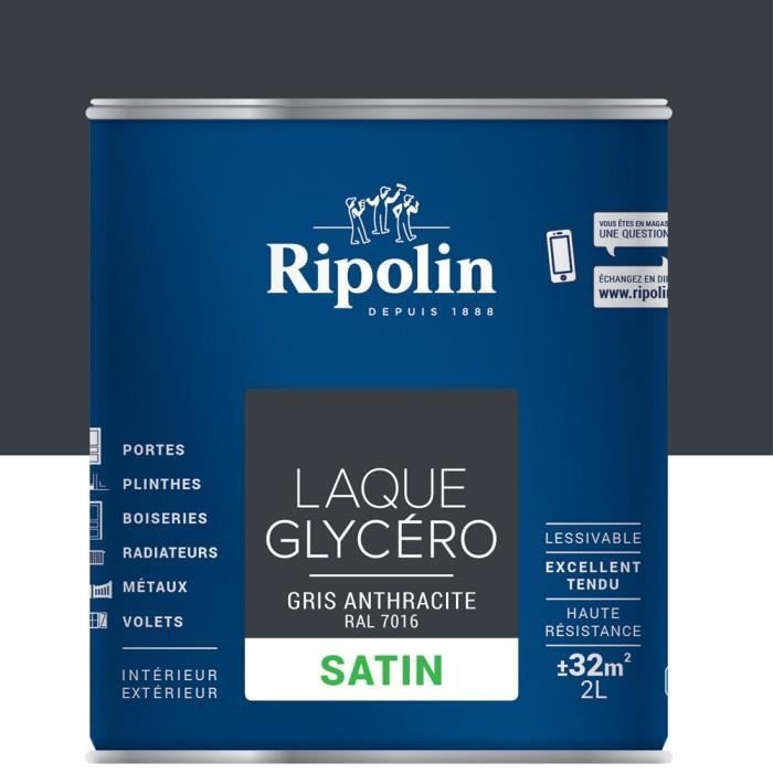 RIPOLIN Laque Glycéro Déco pour Intérieur & Extérieur - Gris Anthracite Ral  7016 Satin, 2L - Achat / Vente peinture - vernis Laque Gris 2 L - Cdiscount