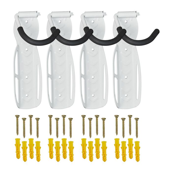 Lot de 4 supports vélo muraux RELAXDAYS pour rangement jusqu'à 25 kg