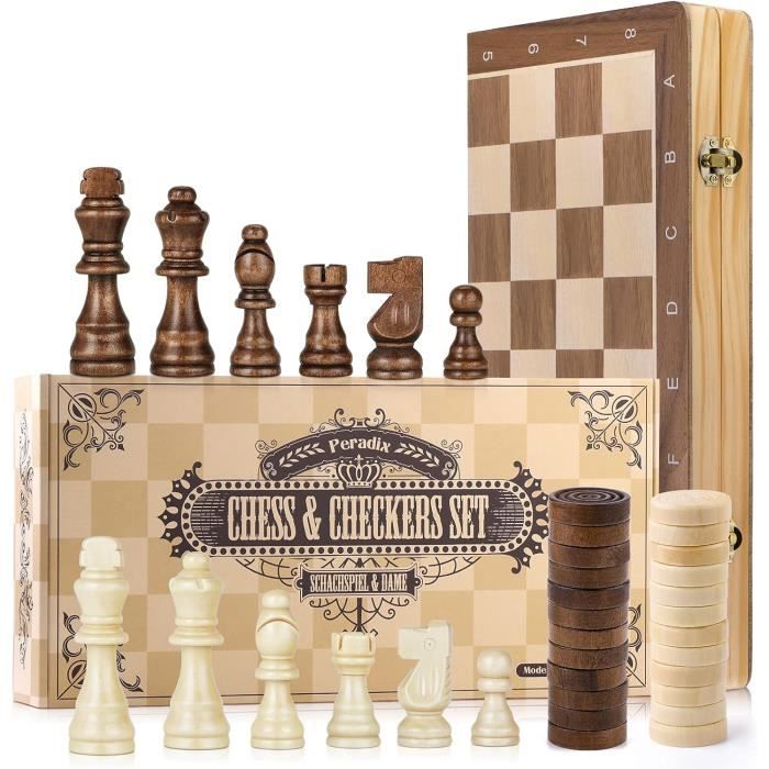 Jeu d'Échecs en Bois 3 en 1 Dames et Backgammon