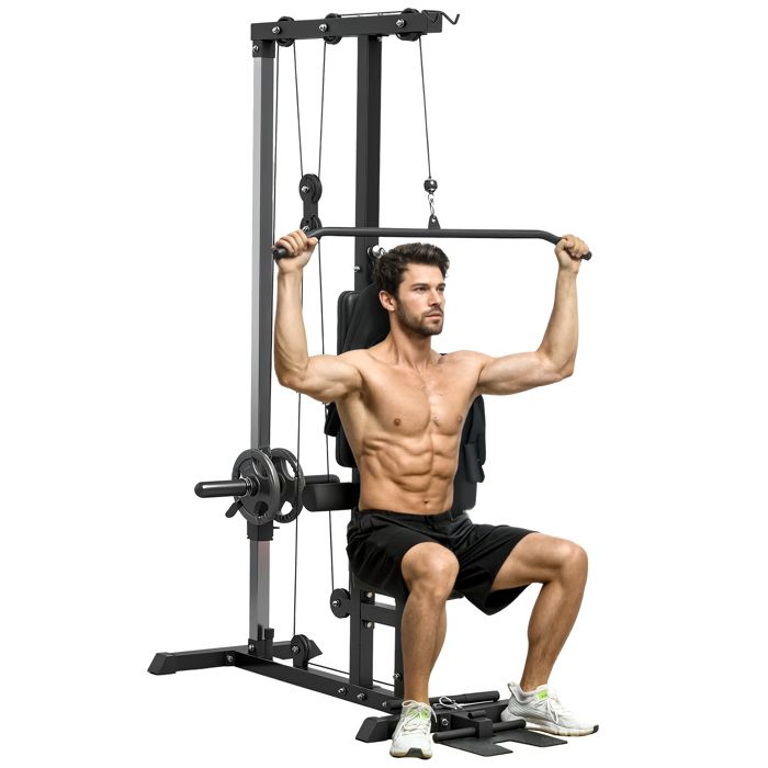 Station de musculation - SPORTNOW - poulie tirage poitrine lat pulldown haut du corps - acier - noir