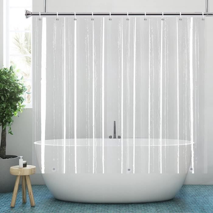 Rideau De Douche PEVA 180x200 Cm - Blanc, Imperméable, Anti-moisissure, Avec 12 Crochets, Pour Baignoire Ou Salle De Bain