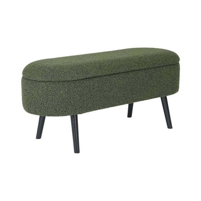 Banc Bout De Lit Sweeek - Revêtement Bouclette Doux, Pieds Métal Noir, 120x41x42.5cm