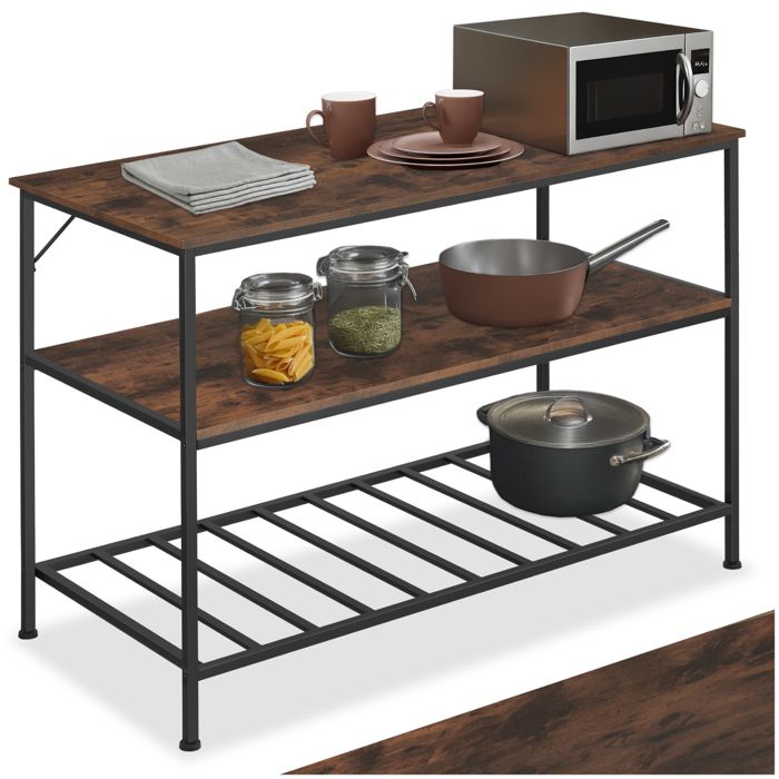 Meuble de cuisine - TECTAKE - Étagère de cuisine AKELEY en panneau aggloméré au style industriel 120 x 60 x 905 cm - Bois foncé