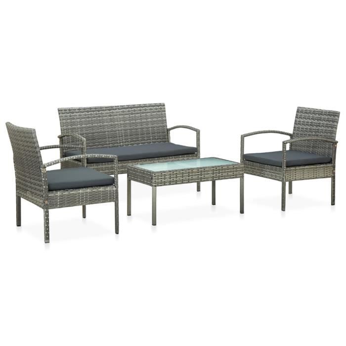 PAL-Salon de jardin 4 pcs avec coussins Résine tressée Gris-PAL45787