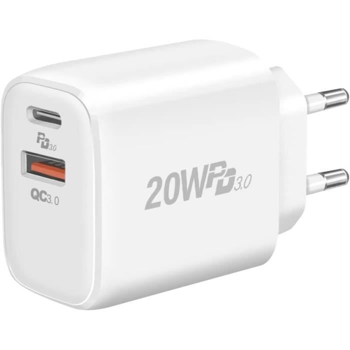 Bloc chargeur secteur rapide 20W USB-C pour iPhone 14/13/12/11/PRO/MAX