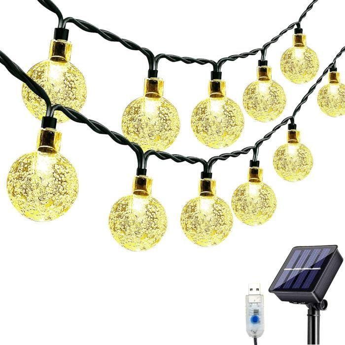 WALCHO Guirlande Lumineuse USB 12m 120 LED - IP65 Étanche Blanc Chaud | Décoration Intérieur/Extérieur