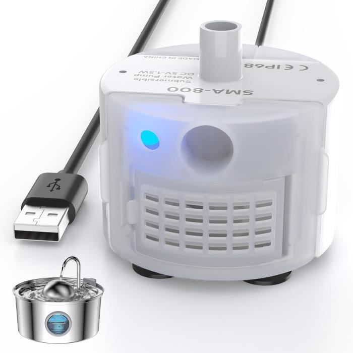 Pompe Fontaine Eau Animaux Silencieuse USB - Moteur Sans Balais, Mini Pompe Pour Chat, Aquarium, Hydroponie - DC 5V