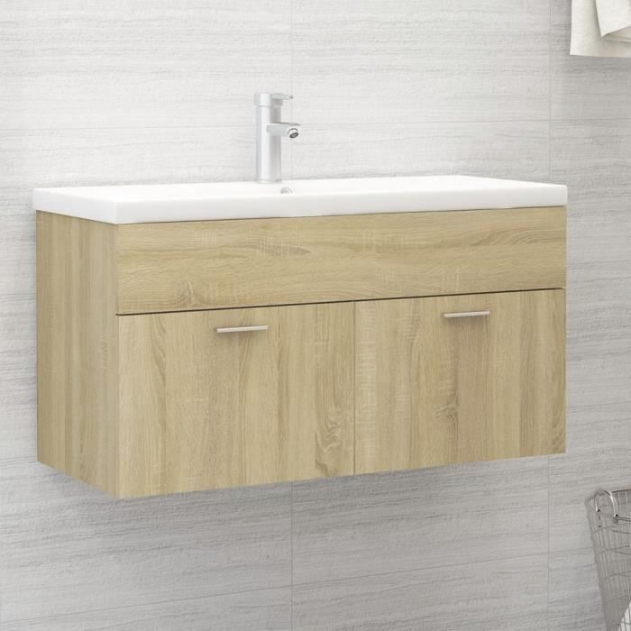 ensemble meuble salle de bain - simple vasque - l 90cm, meuble sous lavabo, meuble de rangement de salle de bain, chêne sonoma f59