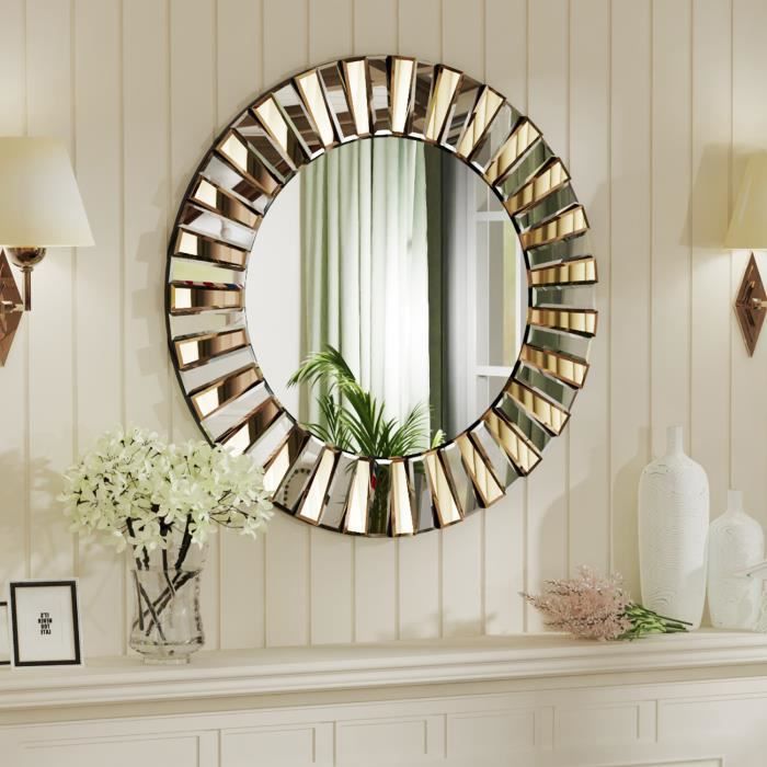 Miroir Décoration Salon Miroir Rond Mural 60cm Design Cadre en Verre pour  Salle de Bain Chambre - Cdiscount Maison
