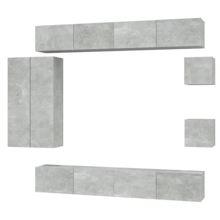 Ensemble de meubles TV mural - vidaXL - 4 pièces - Bois d'ingénierie - 140x40x33 cm - Gris Sonoma - Style minimaliste - Maison