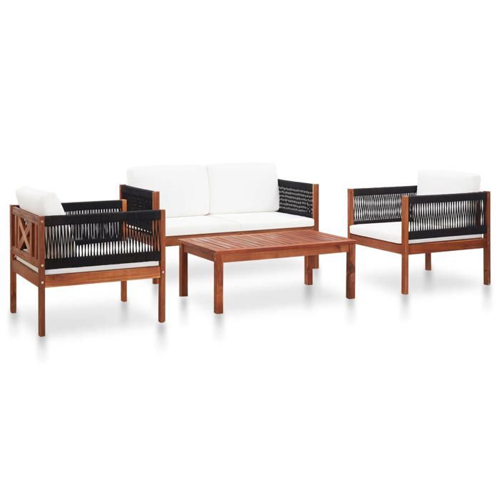 vidaXL Salon de jardin 4 pcs avec coussins Bois massif dacacia 3058098 - vue 8