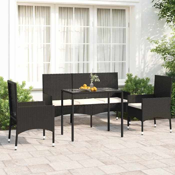 vidaXL Salon de jardin 4 pcs avec coussins Noir Résine tressée ensemble de salon dextérieur ensemble de mobilier 319504