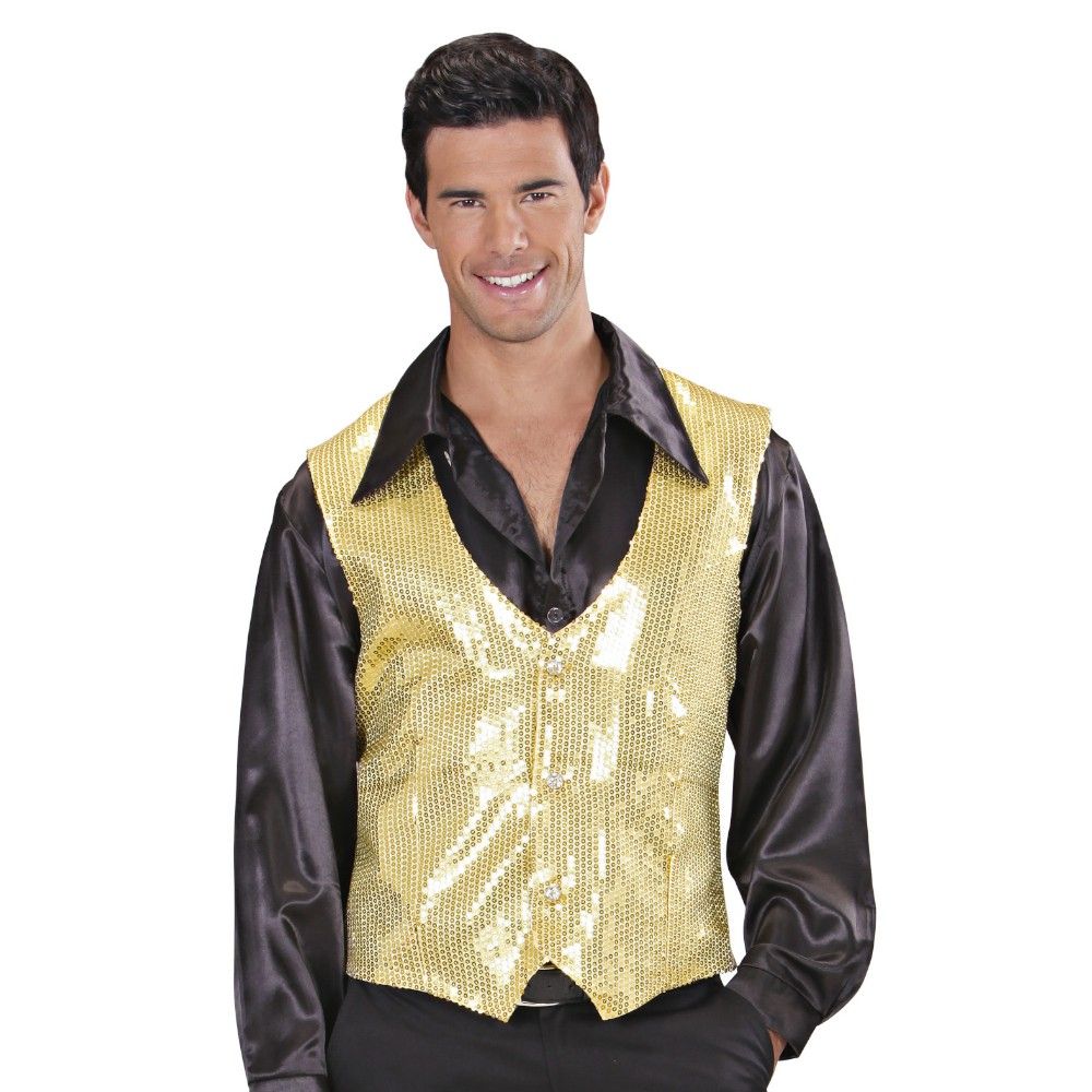Gilet Homme Costume Gilet à Paillettes Pour Hommes Sequin Veste à Paillette Gilets Sans Manche Gilet De Fête De D'année,Tenue De Soiree Chic Courte Veste Costume Et Poches(Seul Gilet
