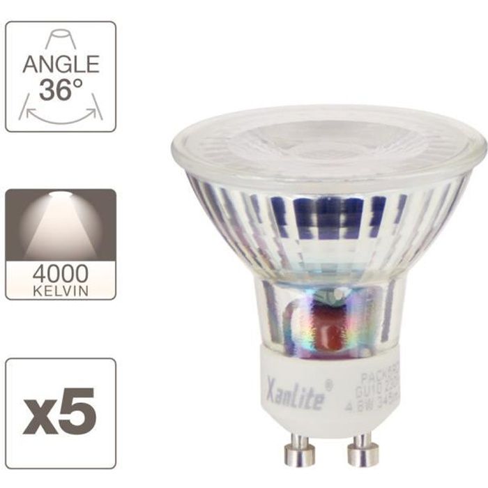 Ampoule LED spot, culot GU10, 4,2W cons. (27W eq.), lumière Blanc