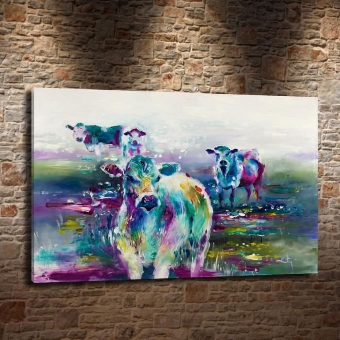 Tableau Deco Toile Hd Imprimer Peinture A L Huile Abstrait Animale Coloree Vache Moderne Wall Art Sans Cadre Achat Vente Tableau Toile Cdiscount