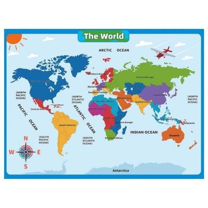 Affiche éducative Amérique Du Nord En Anglais - Carte Géographique + Accessoires - Environ 61 X 91,5 Cm - 2