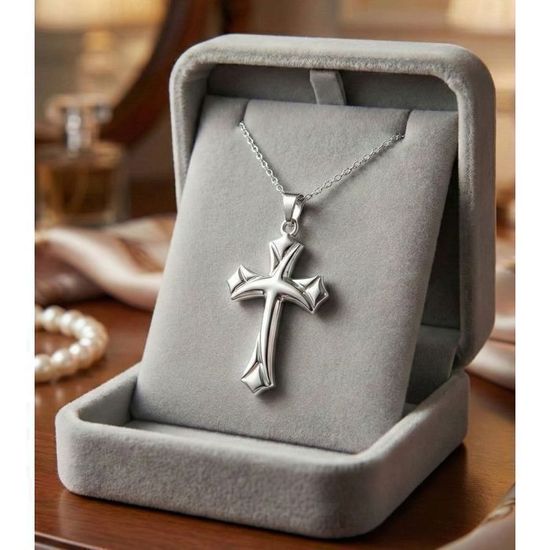 Pendentif Croix Femme En Argent Sterling 925 Plaqué Rhodium Avec Zirconium Cubique - NEUF étiquettes