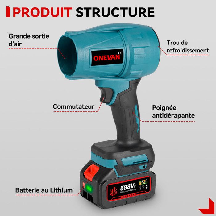 Souffleur De Feuilles Sans Fil 21V - 2 Batteries, 33000 Tr/min, 500W, Vitesse Variable, Pour Feuilles/poussière/neige