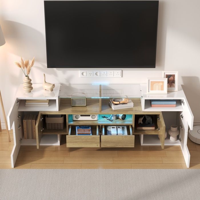 Lot De 2 Meubles TV Avec éclairage LED | Meuble De Rangement | Banc TV