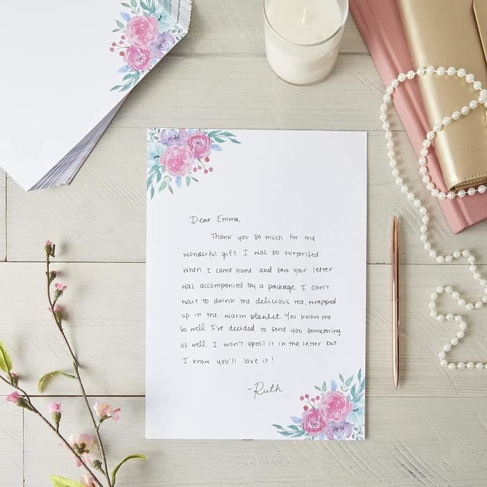 Paquet De 100 Feuilles Papier à Lettres Floral A4 - 10 Dessins Aquarelle Pour Créations Artistiques Et Scrapbooking