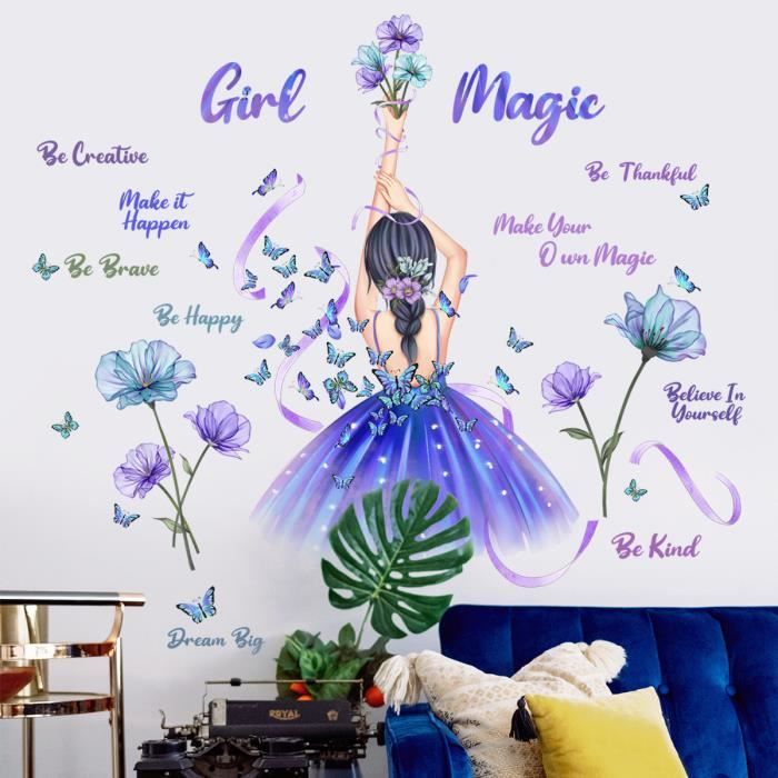 Petite fille plantes fleurs stickers muraux fond mur chambre décoration -  Cdiscount Maison