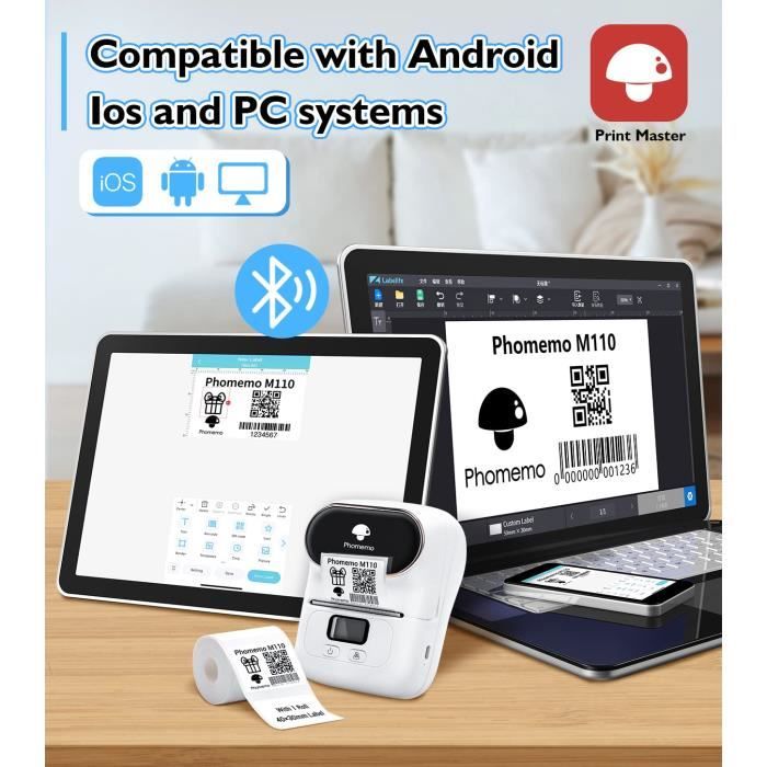 Phomemo M110 Mini imprimante d'étiquettes thermiques portable Auto-adhésif  Étiqueteur Fabricant Bluetooth Pocket Sticker Imprimante 53mm pour l'école  Hmoe Yj51-3