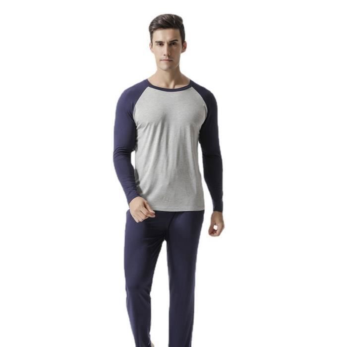 Pyjama Homme Hiver DEMEGIMI En Coton - Ensemble Manches Longues/pantalon Rayé, S à 3XL - 4