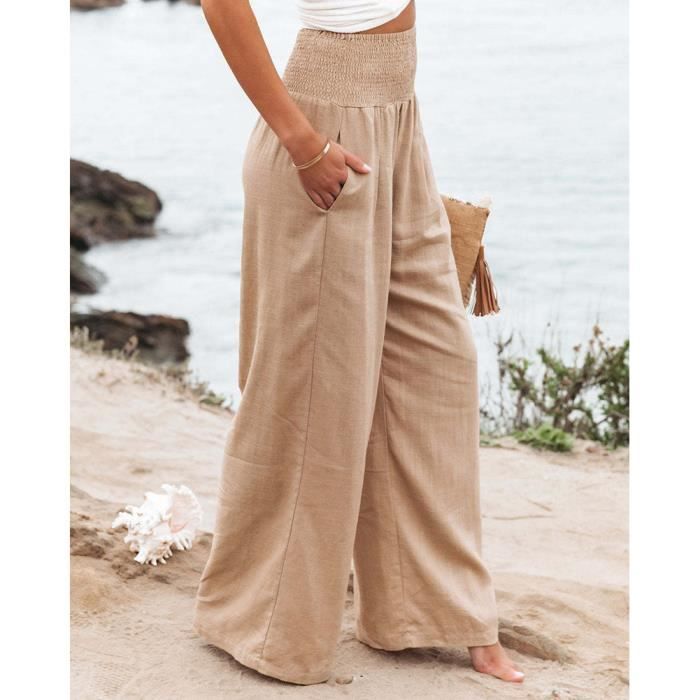Pantalon taille haute élastique femme 2025