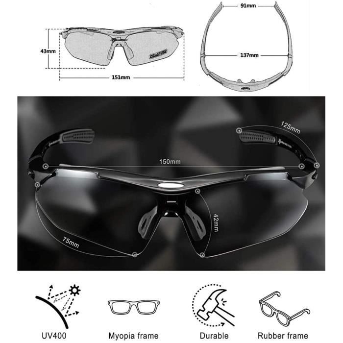 Lunettes Sport Photochromiques ROCKBROS - Anti-UV400, Unisexe, 30g