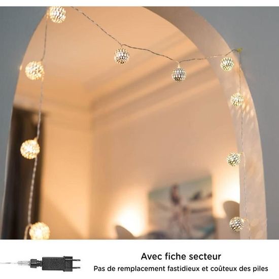 Lampe marocaine, Décoration de Noël, Guirlande lumineuse intérieure, 3  mètres, Décoration orientale 20 Led (blanc chaud)
