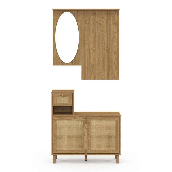 Commode Style Bohème Commode 6 Tiroirs HANAE 115cm Effet Cannage Naturel - Rangement Chambre Dressing Commode Style Naturel 115cm