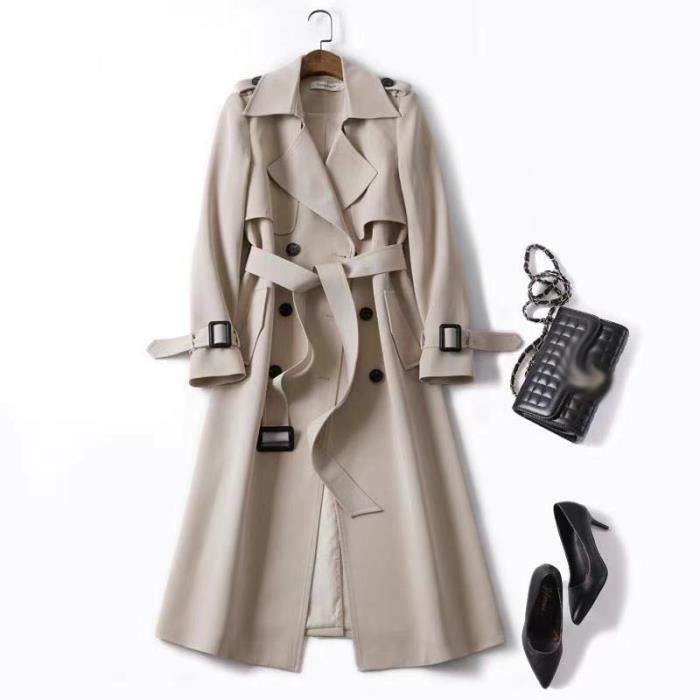 Trench Long Femme Trench Coat Double Boutonnage pour Femme