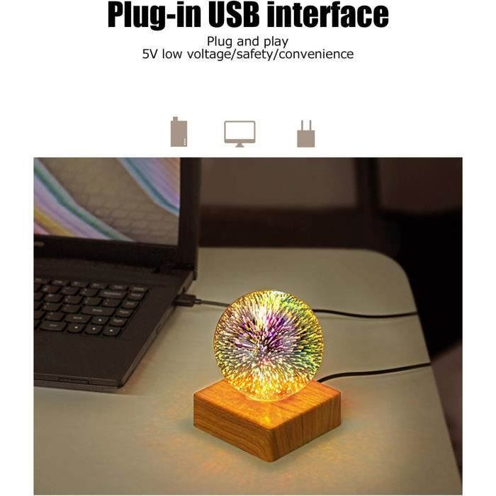 Lampe de table LED boule de verre, veilleuse romantique à LED, feu  d'artifice 3D, lampe