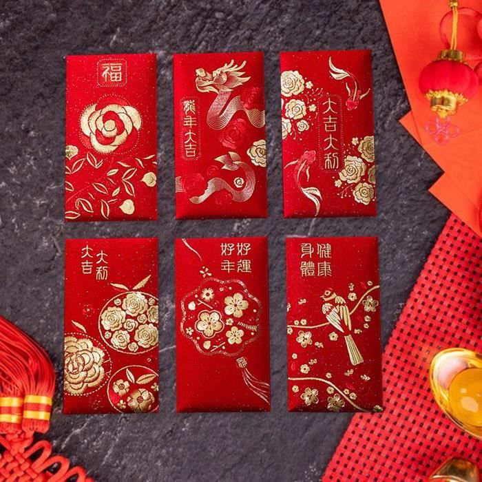 1 Pack/6pcs, enveloppe rouge chinoise, enveloppes rouges, sac d'argent de  bénédiction d'engagement Edding, décoration du Nouvel An chinois, année du  lapin, argent chanceux, Hong Bao, joyeux Nouvel An lunaire, fournitures de  mariage