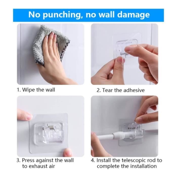 2 Supports Adhésifs Pour Tringle à Rideaux Plafond - Installation Sans Perçage, Design Sobre