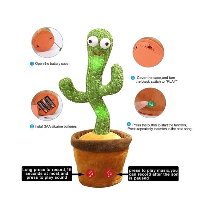 Dancing Cactus, jouet cactus parlant, ensoleillé Le cactus répète ce que  vous dites, jouet électronique dancing cactus avec éclairage,  enregistrement et repea de cactus chantants