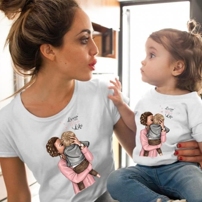 Drole famille Look maman et fille imprimer famille correspondant vetements tenues femmes enfants T shirt mere cadeau vetements Cdiscount Puericulture Eveil bebe