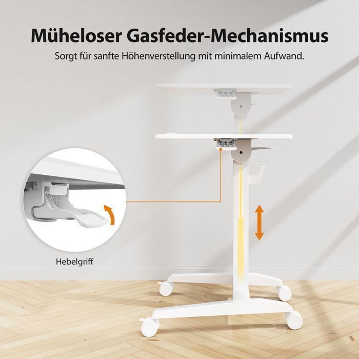 PureMounts® Table D'Appoint Mobile Réglable En Hauteur 71-106 Cm - Charge 7 Kg, Roues Verrouillables, Porte-Gobelet, Noir