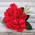rouge - Bouquet de fleurs blanches artificielles en soie, 18 têtes, pour décoration, DIY, Bouquet de Mariage-0