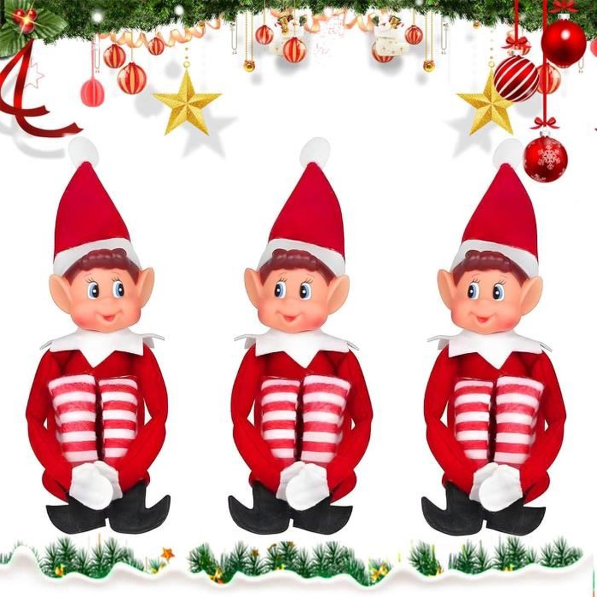 Lutin Farceur de Noel, Lot de 3 Elvs Lutins Farceur Yeux Bleus Lutin de