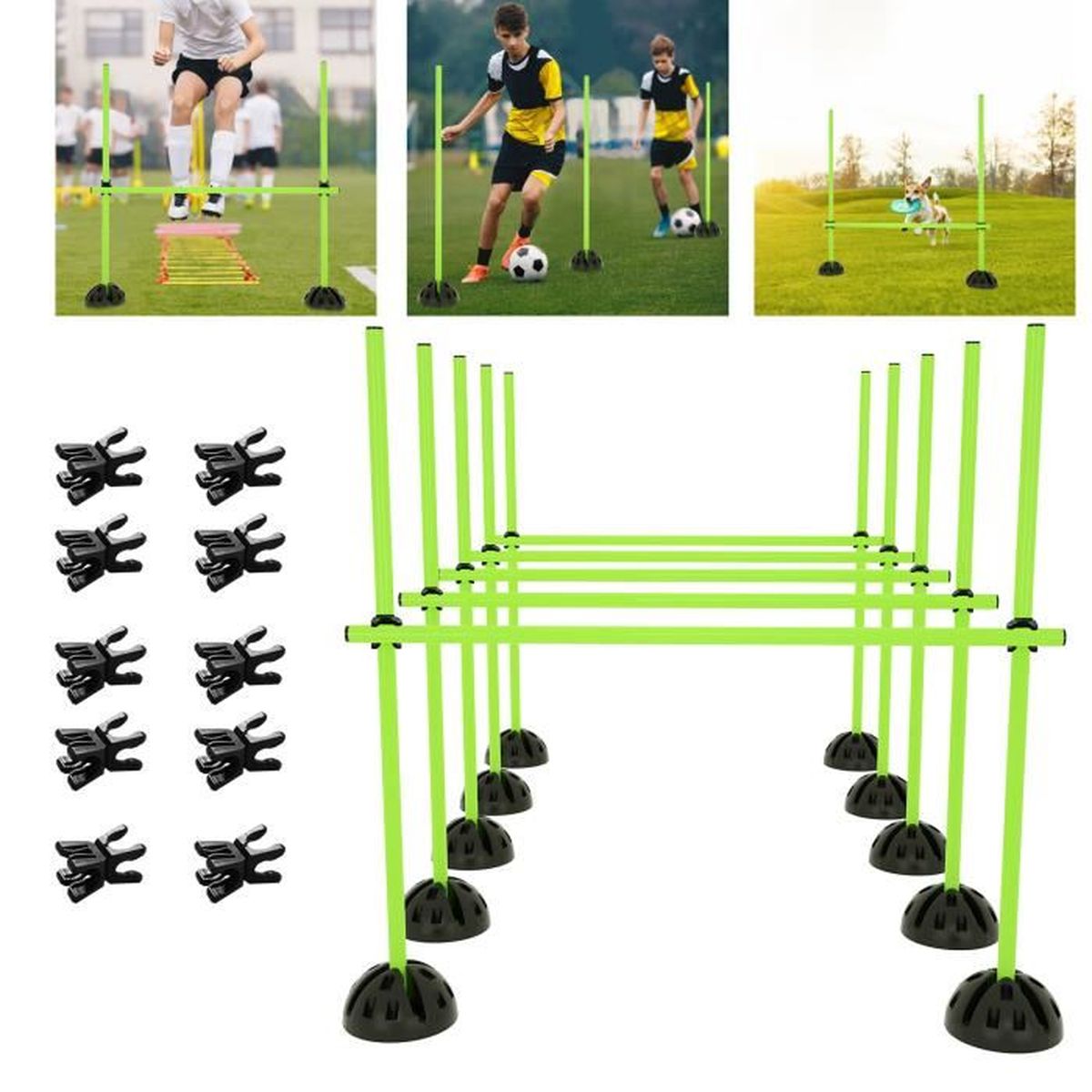 Set Agility Grid HENGMEI - 10 Aste Per Slalom, Regolabili, Per Allenamento Velocità E Salto