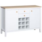 Buffet - HOMCOM - avec 2 tiroirs, 2 portes étagères réglables et porte-bouteilles - 110 x 35 x 75 cm - blanc et bois naturel