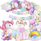Licorne Decoration Anniversaire Fille,MMTX Décorations de fête Ballons avec Énorme Licorne 3D, Bannière Joyeux Anniversaire 57Pcs