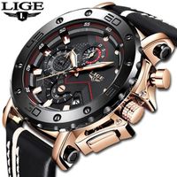 LIGE-montre de sport analogique en cuir pour homme, de luxe, horloge à Quartz étanche, de marque, pour militaire, nouvelle marque