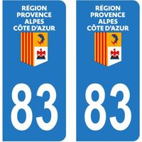 Lot 2 Autocollants Stickers plaque immatriculation voiture auto département 83 Var Logo Région Provence-Alpes-Côte d'Azur