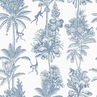 Papier Peint Monkey Troop Toile - Bleu / Blanc - World of Wallpaper AF0010