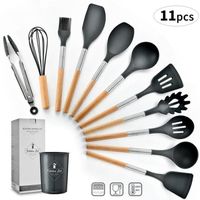 Set de cuisine en silicone avec seau de rangement, ustensiles de cuisine en silicone avec spatule, 11 pièces