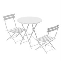 Ensemble table chaise QIFAshma® (Blanc) - Meuble de jardin - 2 personnes - Pliant - Livré monté